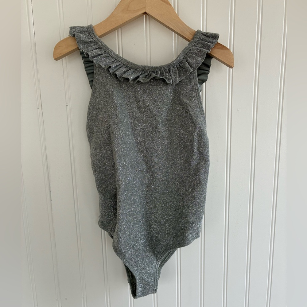 Rylee + Cru Shimmery One-Piece Bathing Suit in Mermaid Silver Blue